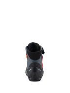 Alpinestars Faster-4 Schoenen, motorschoenen, zwart grijs en fluo rood, achteraanzicht met de versterkte hielkap, enkelondersteuning en een strak sportief ontwerp.