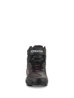 Alpinestars Women Stella Faster-3 Rideknit® Shoes, Black Yellow Pink, front view showing seamless knitted construction, laces and velcro ankle strap with white Alpinestars logo, lightweight motorcycle riding footwear