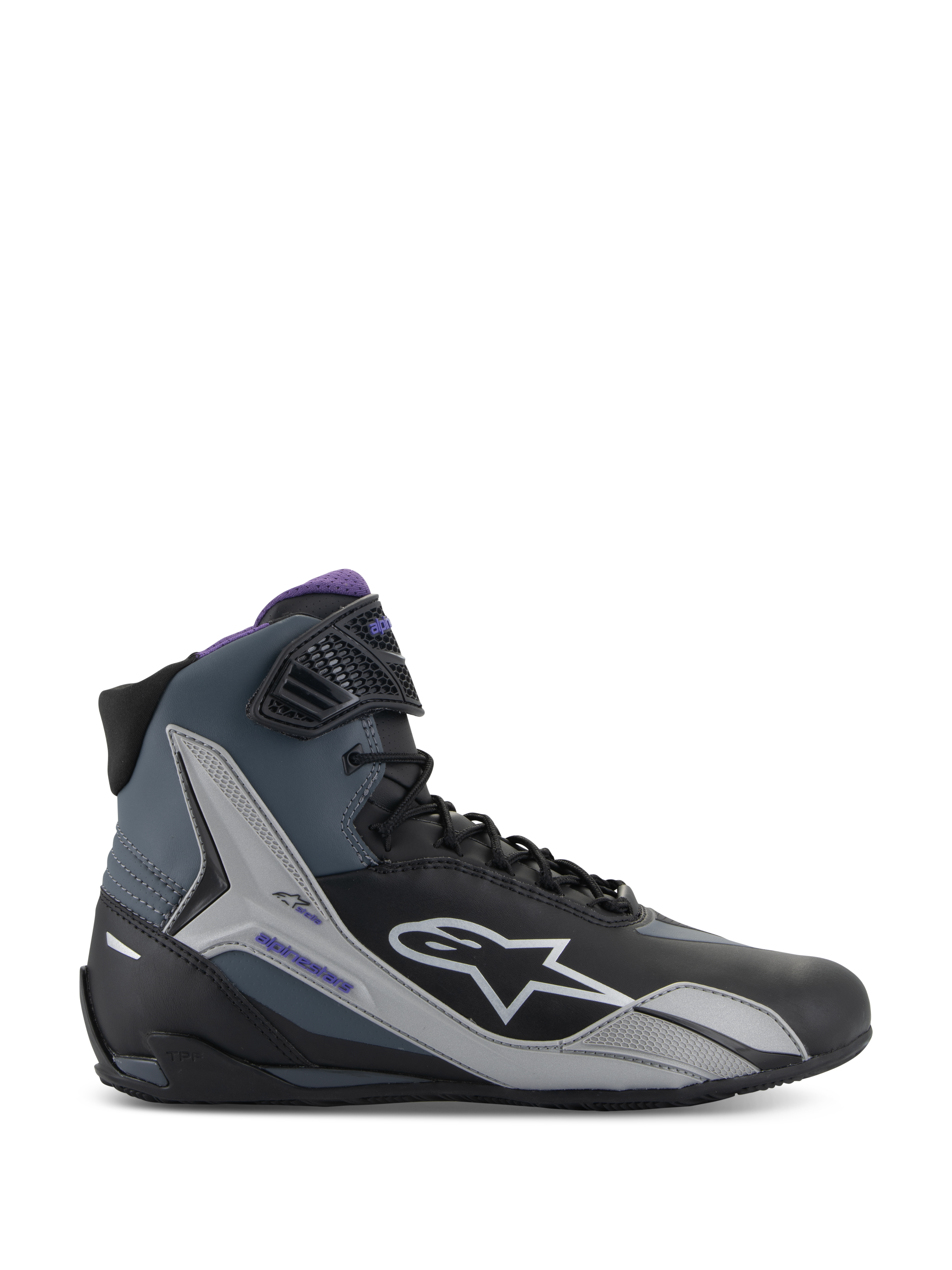 Alpinestars Stella Faster-4 schoenen, dames motorlaarzen, zwart en paars, beschermende microvezelconstructie.