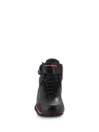 Alpinestars Stella Faster-4 damesschoenen, motorrijschoenen voor dames, zwart en Diva Pink, vooraanzicht met zwarte veters, verstelbare enkelband met roze logo en strakke microfiber constructie