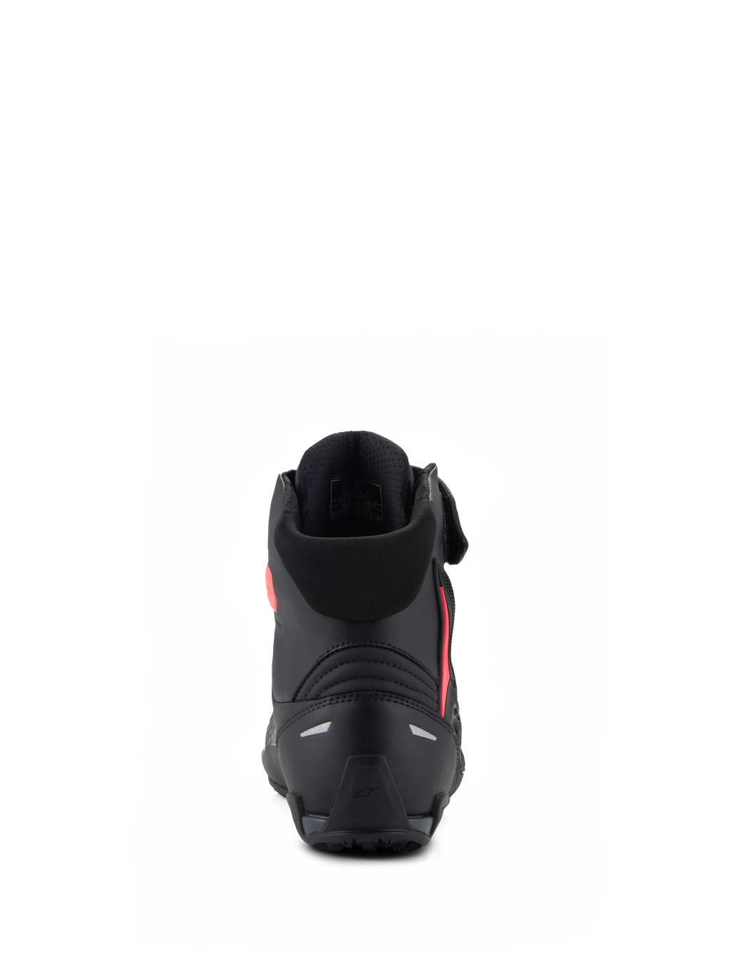Alpinestars Stella Faster-4 dames motorschoenen, zwart en Diva Pink, achteraanzicht met de versterkte hielkap, zachte textiele kraag en strak ergonomisch ontwerp voor sportief motorrijden