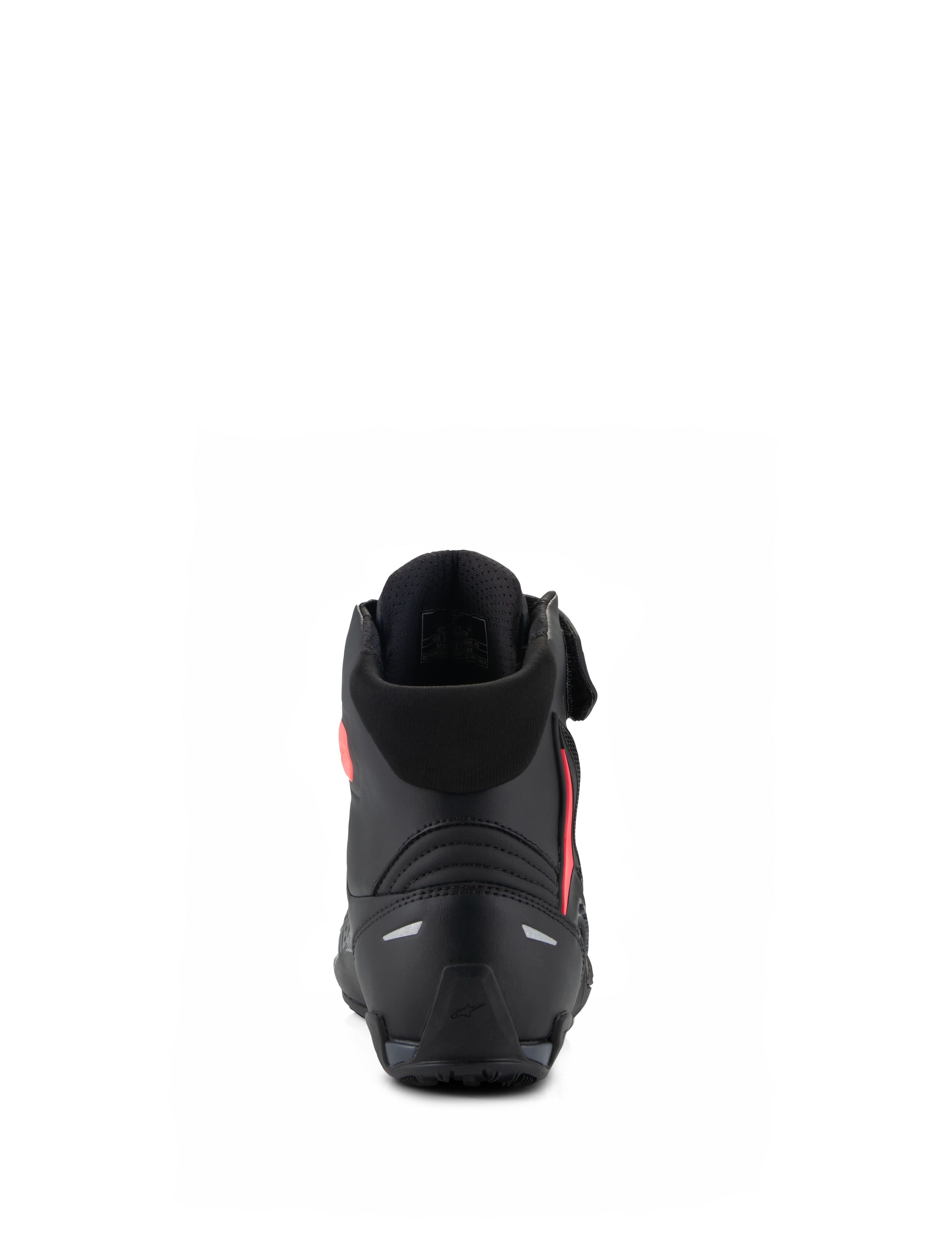 Alpinestars Stella Faster-4 dames motorschoenen, zwart en Diva Pink, achteraanzicht met de versterkte hielkap, zachte textiele kraag en strak ergonomisch ontwerp voor sportief motorrijden