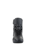 Alpinestars Superfaster Riding Shoes, Black Black, front view of tall motorcycle footwear featuring a speed lace system, wide top strap with embossed logo, and streamlined protective design