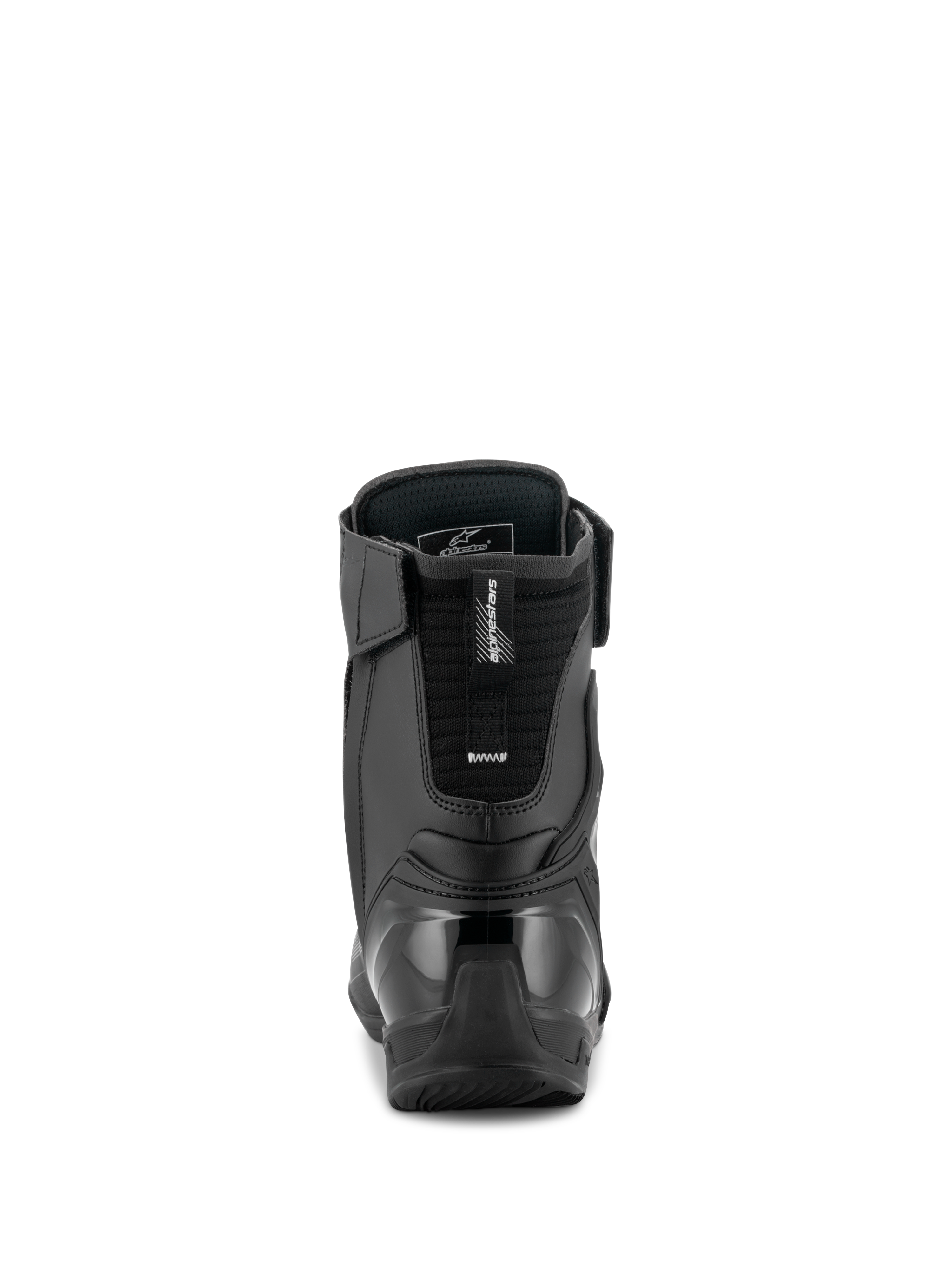 Alpinestars Superfaster Schoenen, zwart grijs felrood, achteraanzicht met de versterkte TPU-hielkap en Achilles-extensie, technische halfhoge motorschoen met microvezelpanelen