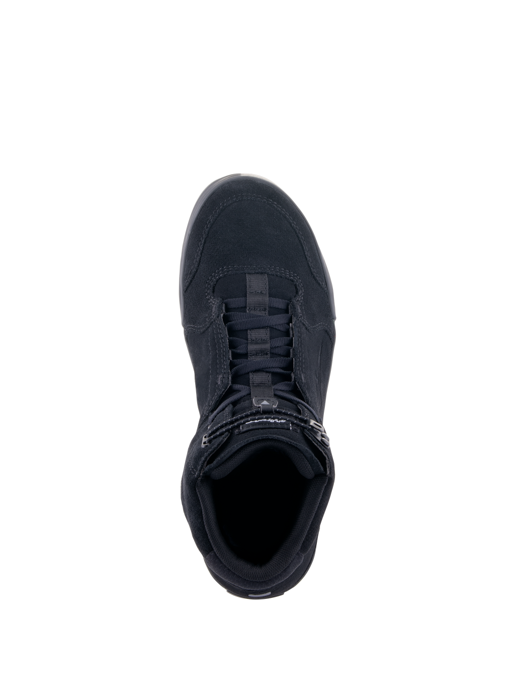 Alpinestars Chrome Riding Shoes, Black Black, top-down view, featuring split suede construction, lace-up closure with an elasticated top strap, casual urban silhouette designed for motorcycle protection