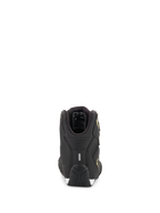 Alpinestars Sektor schoenen, motorschoenen, zwart en geel fluo, achteraanzicht met hiel met reflecterende strip en details van de binnenvoering, getextureerde performance zool