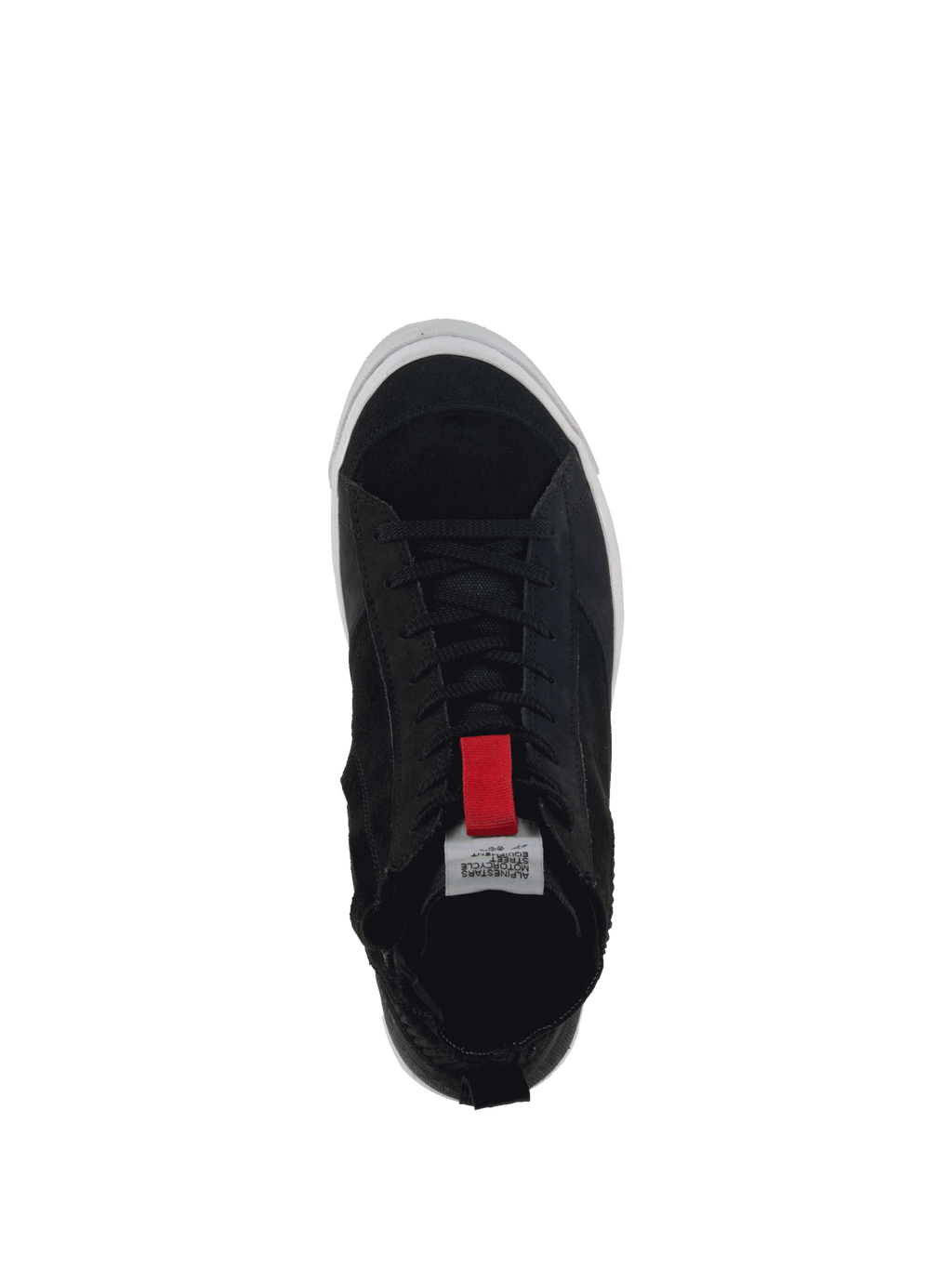 Alpinestars Stated Shoes, black urban motorcycle riding sneakers with red accents and suede construction.