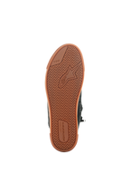 Alpinestars Stated schoenen, Black Gum, onderaanzicht van de gevulkaniseerde rubberen zool met een visgraatprofiel, Alpinestars-logo en TPF (Transversal Protection Frame) branding, urban motorschoenen