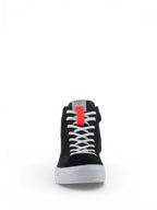 Alpinestars Stella Stated Podium motorlaarzen, urban damesmotorlaarzen, zwart en wit met rood, retro skate-stijl.