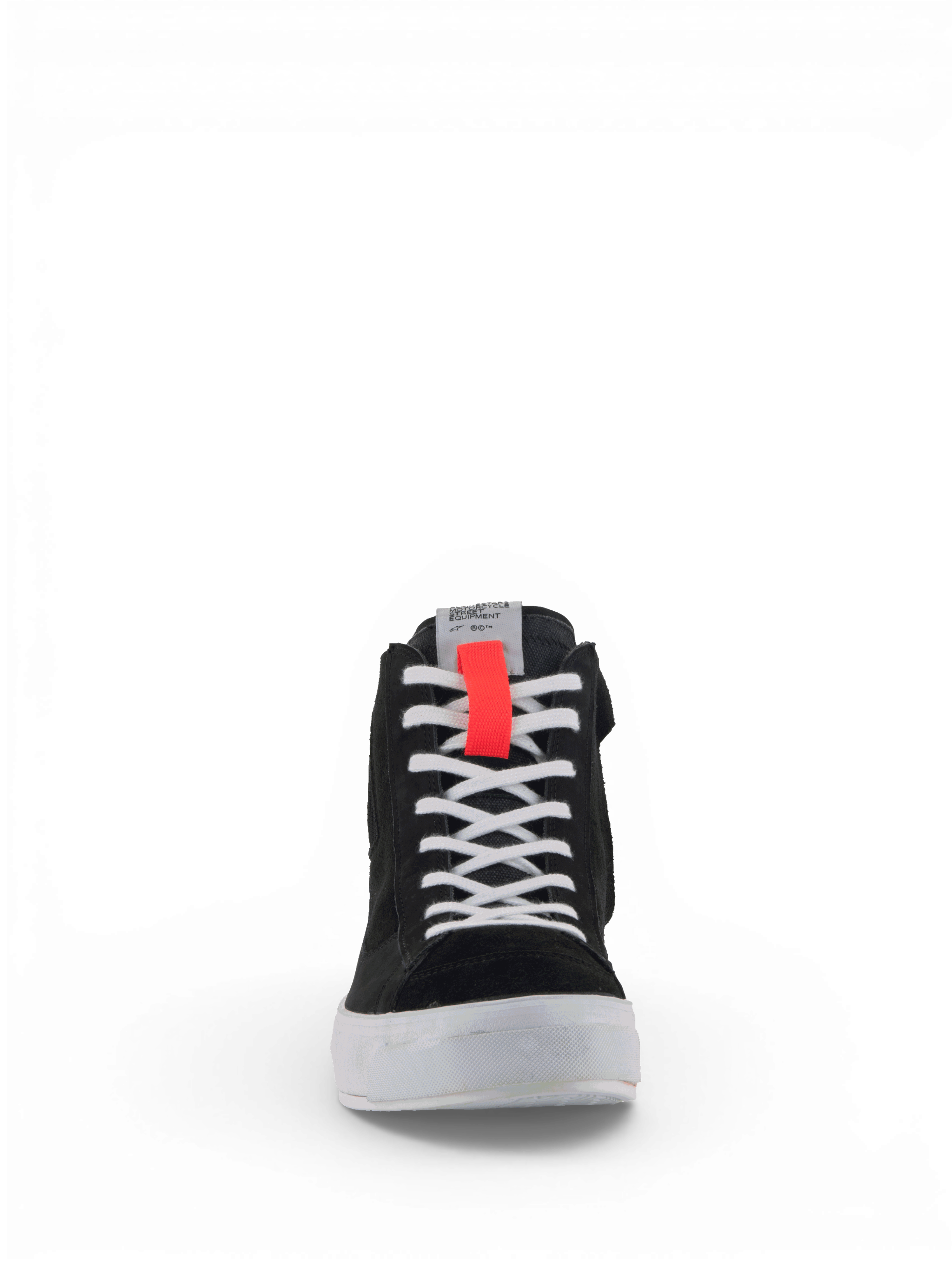 Alpinestars Stella Stated Podium motorlaarzen, urban damesmotorlaarzen, zwart en wit met rood, retro skate-stijl.