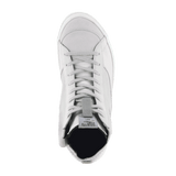 The Stella Stated Podium Shoes by Alpinestars EU are white high-top sneakers crafted for an urban riding environment. They feature lace-up fronts, textured sides, and slightly raised rubber soles. Designed for a women’s fit, these shoes have a subtle logo on the outer surface and appear brand new against a plain black background.