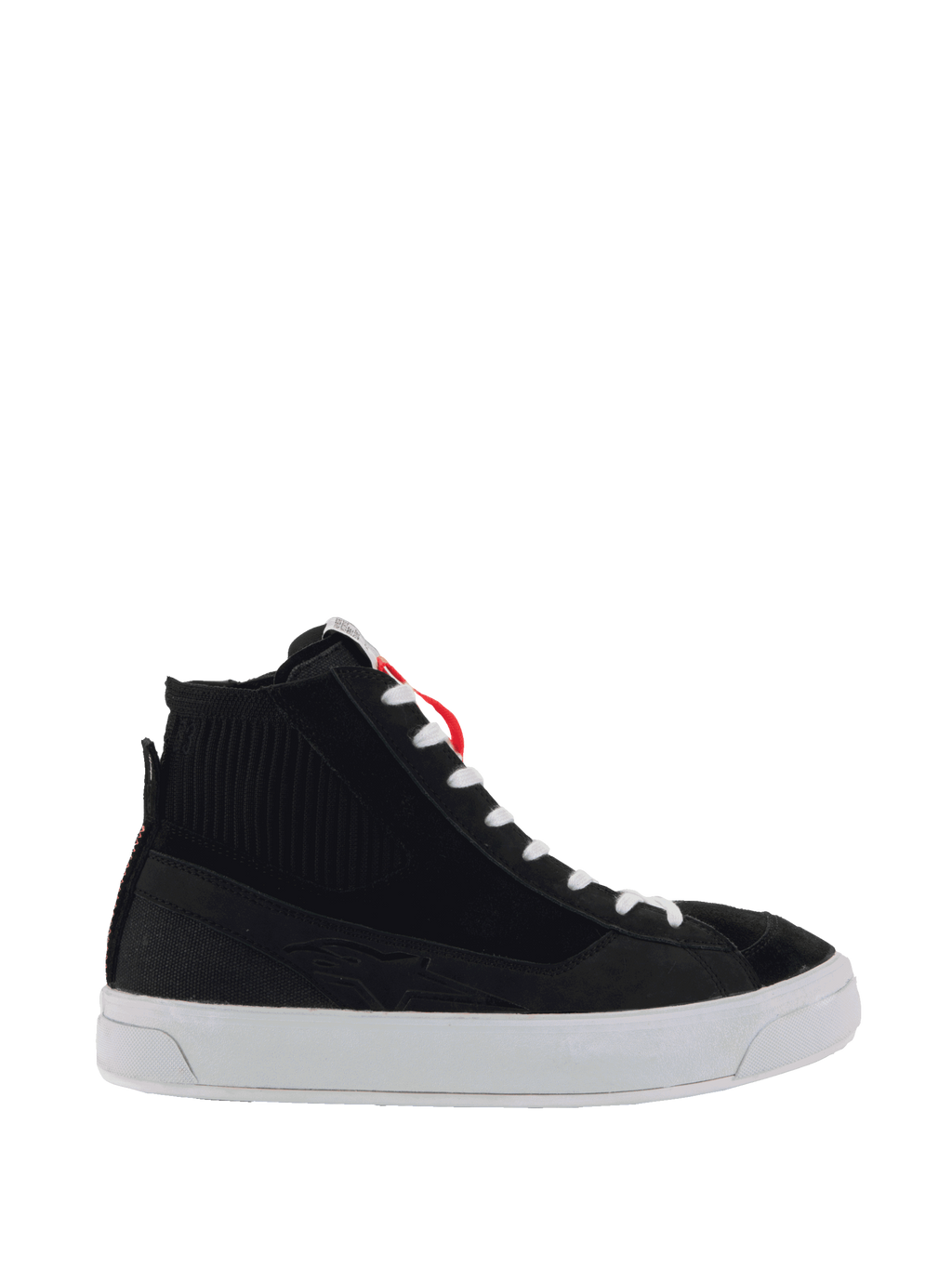 Alpinestars Stella Stated Podium Shoes, women's black and white urban riding sneakers with durable vulcanized soles.