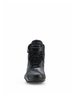 Alpinestars Faster-4 Drystar® Schoenen, motorschoenen, zwart en cool gray, vooraanzicht met vetersluiting en verstelbare klittenbandstrip met Alpinestars-logo, slank waterdicht ontwerp voor sportief rijden op de weg