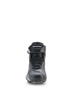 Alpinestars Faster-4 Drystar® schoenen, motorschoenen, zwart, koelgrijs en wit, vooraanzicht met vetersluiting en klittenband enkelband, sportief laag profiel voor weggebruik