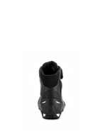 Alpinestars Stella Faster-4 Drystar® damesschoenen, zwart en zilver, achteraanzicht met versterkte hiel met zilveren accenten, gevoerde kraag en waterdicht microvezelontwerp