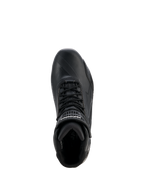 Alpinestars Stella Faster-4 Drystar® damesschoenen, motorrijschoenen voor dames, zwart en zilver, bovenaanzicht met vetersluiting, klittenband enkelband en waterdichte microvezelconstructie
