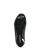 Alpinestars Stella Faster-4 Drystar damesschoenen, motorschoenen, zwart, aanzicht van de zool met getextureerde rubberen buitenzool, wit Alpinestars-logo en branding, ontworpen voor superieure grip en duurzaamheid.