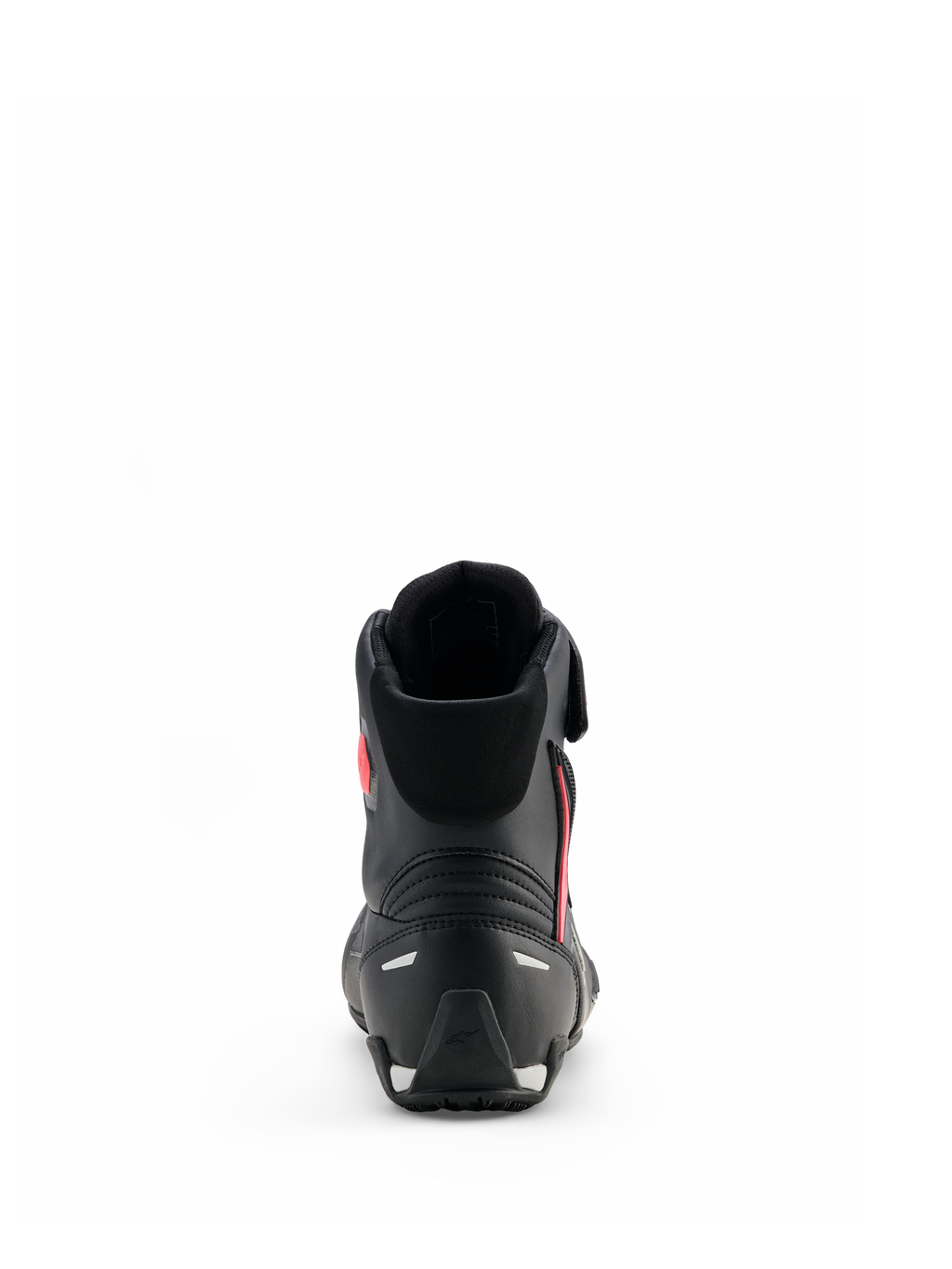 Alpinestars Stella Faster-4 Drystar® damesschoenen, Black Gray Coral Fluo, achteraanzicht met hielondersteuning en reflecterende accenten, waterdichte motorrijschoenen met een sportief ontwerp voor dames