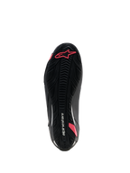 Alpinestars Stella Faster-4 Drystar® schoenen, motorfietsschoenen voor dames, zwart en Coral Fluo, onderaanzicht van de getextureerde rubberen zool met grippatroon, Astars-logo en Alpinestars-branding.