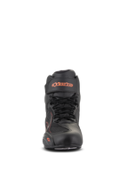 Alpinestars Faster-3 Drystar® schoenen, zwart en fluo rood, vooraanzicht, waterdichte motorschoen met microfiber chassis, vetersluiting met klittenband enkelband, fluorescerende merklogo's