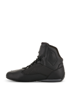 Alpinestars Faster-3 Drystar® Riding Shoes, Motorcycle Riding Shoes, Black Cool Gray, side profile view, high-top design with laces, waterproof microfiber construction, technical gear for road riding