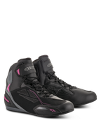 Alpinestars Stella Faster-3 Drystar damesschoenen, motorschoenen, zwart met donkergrijs en fuchsia accenten, waterdichte constructie van microvezel en PU-suède, vetersluiting met klittenband enkelbandje, slank urban sportief ontwerp