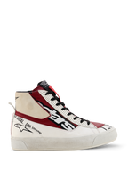 Alpinestars Stella Stated Flair schoenen, hoge dames sneakers, rood, wit en zwart, op de motorsport geïnspireerd ontwerp met "one goal one vision" branding, witte zool met textuur, treklusje, constructie van leer en stof