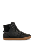 Alpinestars J-6 Waterproof Shoe, Black high-top motorcycle sneaker with brown gum sole, waterproof urban riding footwear, features padded ankle collar, black laces, subtle logo embossing, and leather construction