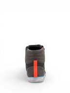 Alpinestars J-6 waterdichte canvas schoenen voor heren, grijze urban motorlaarzen met oranje hielstreep en blauwe accenten.