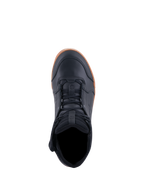 Alpinestars Chrome Drystar® Shoes, Motorcycle Riding Shoes, Black and Gum, top-down view showing lacing and padded collar, casual urban design with leather upper and gum rubber sole
