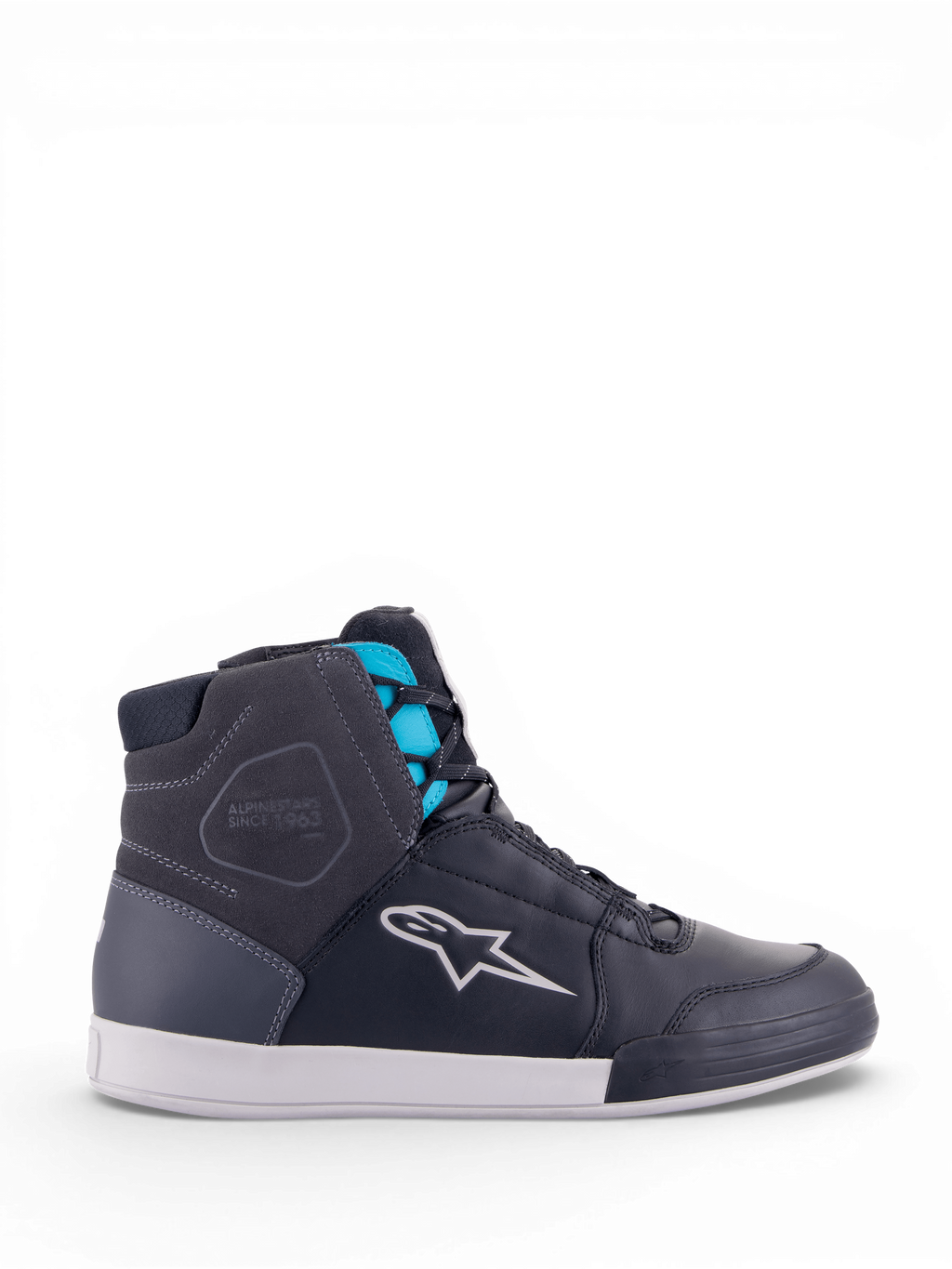 Alpinestars Chrome Drystar® schoenen, waterdichte urban motorlaarzen voor dames, zwart en turquoise, leer en suëde.