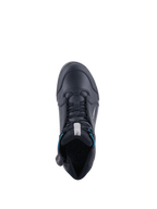 Alpinestars Chrome Drystar dames motorlaarzen, zwart en turquoise, waterdicht leer, bovenaanzicht.