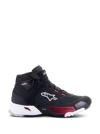 Alpinestars CR-X Drystar® motorschoen voor dames, zwart, wit en Diva Pink, zijaanzicht met wit Alpinestars-logo, roze kleurverloopaccenten op de tussenzool en Stella-branding op de enkel, strak waterdicht sneaker-stijl ontwerp.