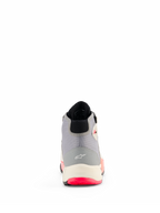 Alpinestars CR-X Dames Drystar® motorschoenen, wit, middengrijs, zwart en Diva Pink, achteraanzicht met hielconstructie en Alpinestars-logo, witte tussenzool en felroze details op de buitenzool.