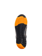 Alpinestars CR-X Drystar® Riding Shoes, bottom view of the sole, black and bright orange tread, aggressive lug pattern for grip, featuring TPF and Alpinestars star logos, designed for motorcycle riding and walking comfort