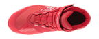 Alpinestars MM93 CR-X Drystar rijschoen, helderrood en wit, bovenaanzicht met vetersysteem en verstelbare enkelband, voorzien van groot 93-logo en Alpinestars-branding, waterdichte motorschoen met een op hardloopschoenen geïnspireerd ontwerp