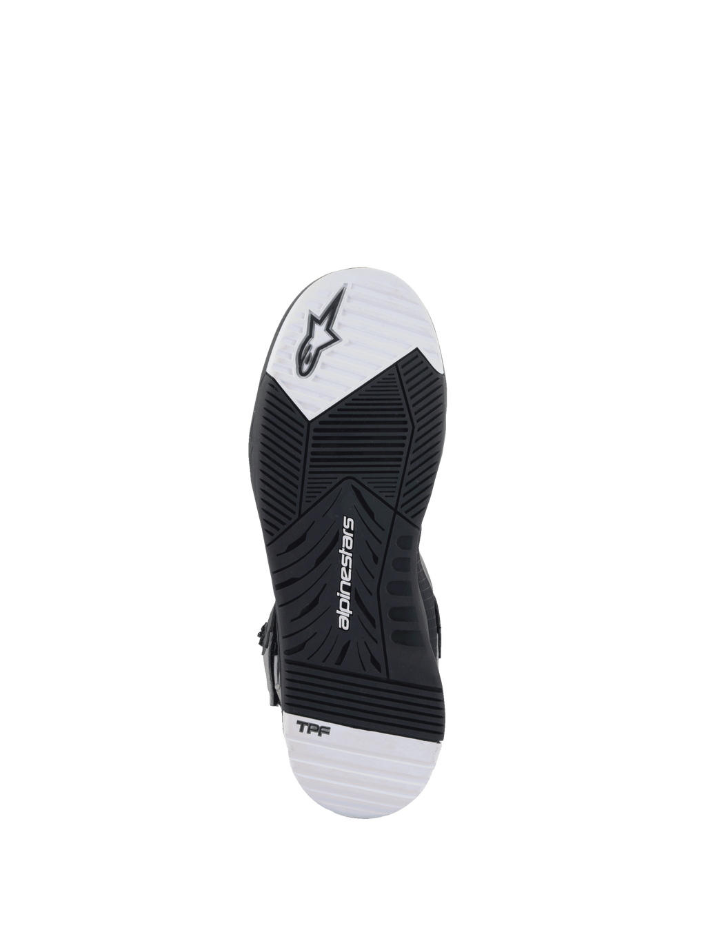 Alpinestars Speedflight Street Shoes, motorcycle riding shoe sole, black and white, dual-density rubber with TPF technology.