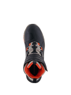 Alpinestars Speedstreet Shoes, Motorcycle Riding Shoes, Black Almond Hot Orange, top-down view showing black microfiber upper with orange accents, almond grey laces, and ergonomic hook-and-loop strap, urban motorsport-inspired design
