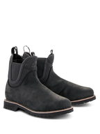 Alpinestars Turnstone schoenen, zwarte motorlaarzen in Chelsea-stijl, bovenwerk van mat runderleer met elastische zijpanelen en treklussen aan de achterzijde, urban motorschoenen met een robuuste profielzool en witte stiksels