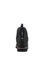 Alpinestars Turnstone schoenen, zwarte leren motorlaarzen, achteraanzicht met de verstelbare 'FASTEN' treklip, runderleren constructie, klassiek Chelsea boot-silhouet met een robuuste zool