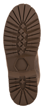 Alpinestars Turnstone Shoes, Outsole View, Chocolate, rugged rubber sole with deep lugged tread pattern, X-shaped grip details and hexagonal heel design, protective motorcycle riding shoe