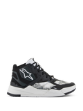 Alpinestars Speedflight schoenen, hoge performance motorsneakers, zwart, grijs en wit, met een wit ster-logo, getextureerd ripstop-patroon op de zijpanelen en een dikke witte geometrische zool met TPF-branding
