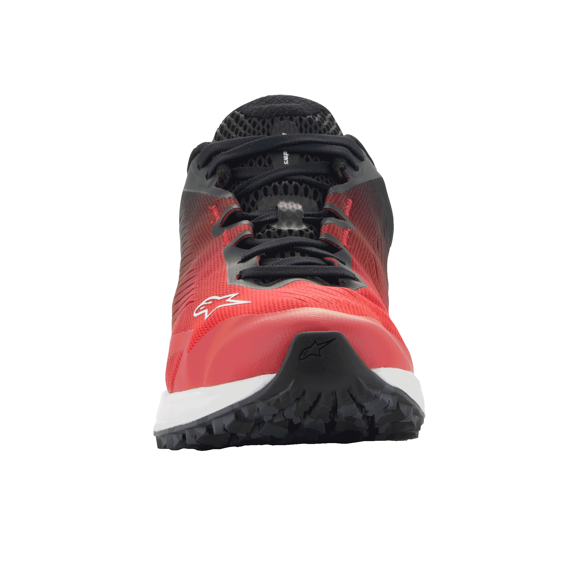 Alpinestars Meta Road V2 schoenen, sportswear schoenen, rood, zwart en wit, vooraanzicht met ademend bovenwerk van mesh en wit Alpinestars-logo, lichtgewicht ontwerp voor raceteam-werkkleding