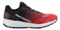 Alpinestars Meta Road V2 schoenen, sportschoenen, rood, zwart en wit, zijaanzicht met een ademend bovenwerk van mesh, witte tussenzool, zwarte buitenzool en opvallende Alpinestars-branding aan de zijkant