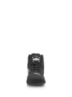 Alpinestars SP V2 Shoes, Auto Racing Shoes, Black, Front view featuring premium suede upper, asymmetric lacing system, white Alpinestars logo on the toe, professional motorsport footwear