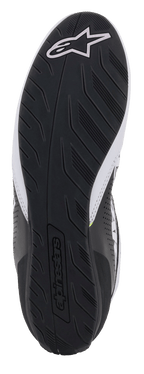Alpinestars Tech-1 K Start V2 Shoes, black rubber sole view, textured tread pattern for grip, featuring a white Alpinestars logo and embossed wordmark, karting footwear.