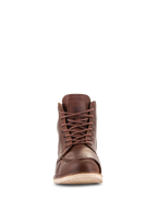 Alpinestars Oscar Monty V2 Shoes, Brown, motorcycle riding shoes, front view showing full-grain leather construction, moc toe design, lace-up closure, and off-white wedge outsole, heritage-inspired urban footwear