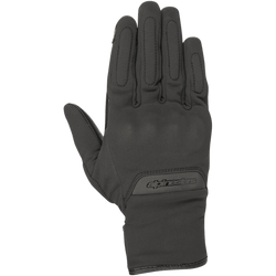 Alpinestars C1 Windstopper V2 handschoenen, stedelijke motorhandschoenen, zwart, bovenaanzicht van de handrug, winddichte textielconstructie, subtiele geïntegreerde knokkelbescherming, Alpinestars-logo op de polsmanchet