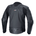 Alpinestars GP Plus R V4 Rideknit Leren Jas, zwart, achteraanzicht met technische leren constructie, RIDEKNIT stretchpanelen en Alpinestars-logo op de onderrug