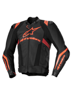 Alpinestars Missile V3 Ignition leren jas, heren motorracingjas, zwart en rood fluo, CE-gecertificeerd, premium leer